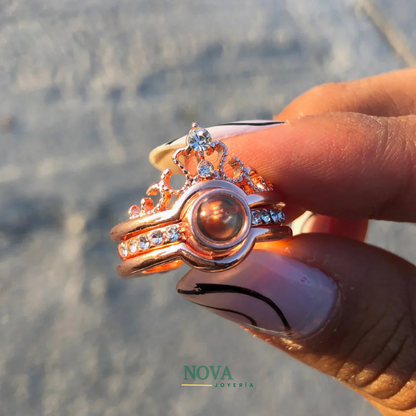 Anillo Corona Te Amo en 100 idiomas | Baño de Oro + Caja de Regalo Gratis✨