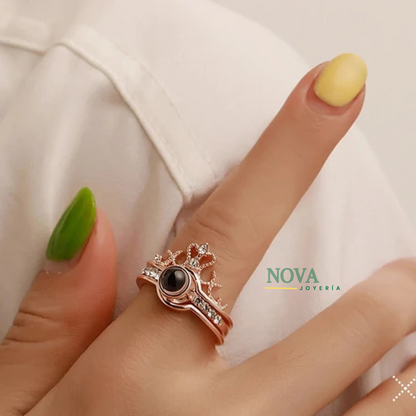 Anillo Corona Te Amo en 100 idiomas | Baño de Oro + Caja de Regalo Gratis✨