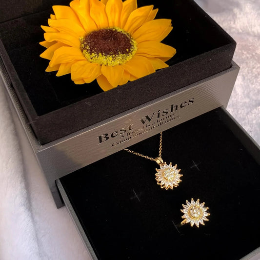 Set Girasol ( Collar + Anillo ) + Estuche de Girasol incluido 🎁🌻