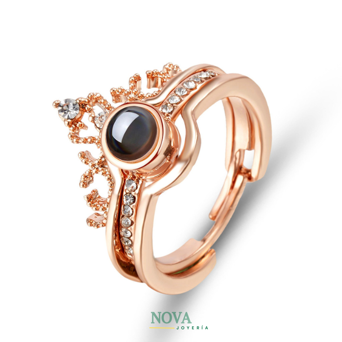Anillo Corona Te Amo en 100 idiomas | Baño de Oro + Caja de Regalo Gratis✨