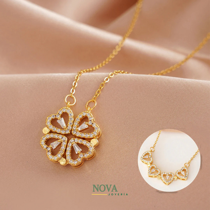 Collar Trébol de Corazones Bañado en Oro | Baño de Oro + Caja Gratis✨