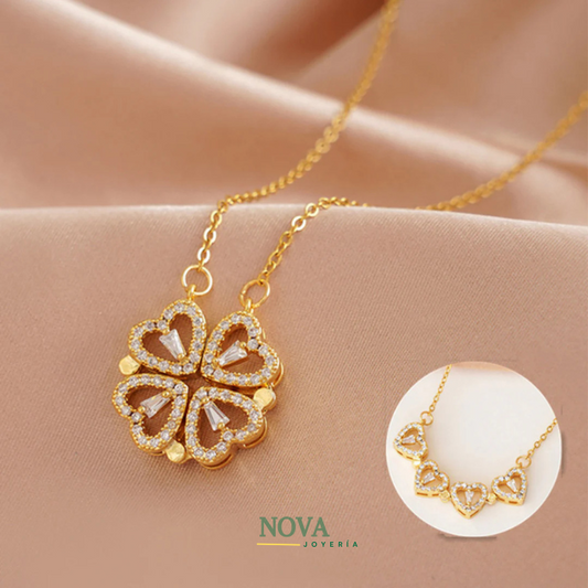 Collar Trébol de Corazones Bañado en Oro | Baño de Oro + Caja Gratis✨