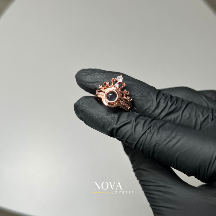 Anillo Corona Te Amo en 100 idiomas | Baño de Oro + Caja de Regalo Gratis✨